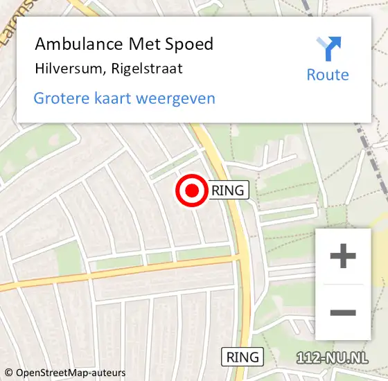 Locatie op kaart van de 112 melding: Ambulance Met Spoed Naar Hilversum, Rigelstraat op 18 april 2015 18:48