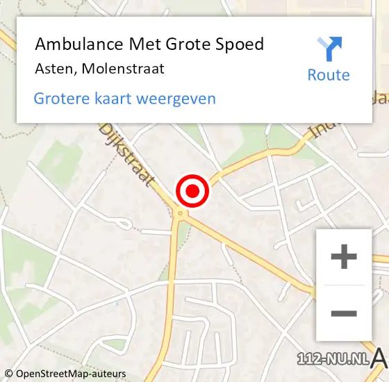 Locatie op kaart van de 112 melding: Ambulance Met Grote Spoed Naar Asten, Molenstraat op 18 april 2015 18:54