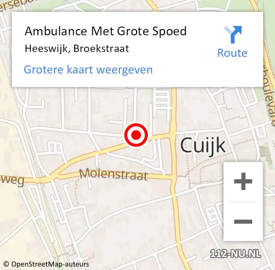 Locatie op kaart van de 112 melding: Ambulance Met Grote Spoed Naar Heeswijk, Broekstraat op 18 april 2015 18:59