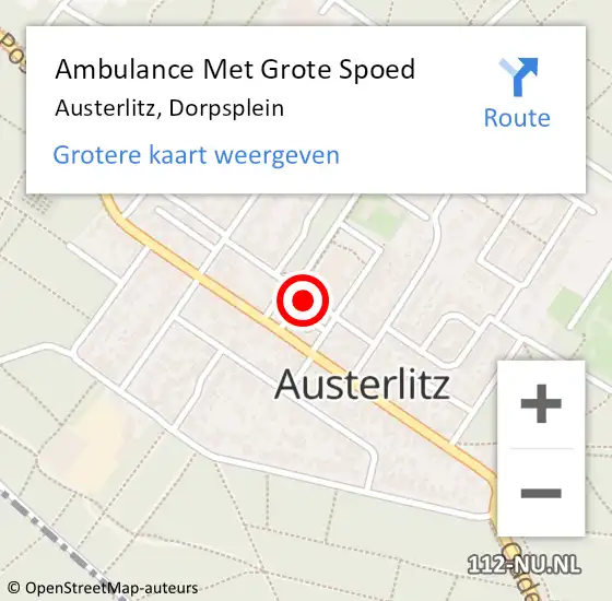 Locatie op kaart van de 112 melding: Ambulance Met Grote Spoed Naar Austerlitz, Dorpsplein op 18 april 2015 20:51