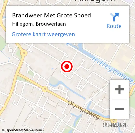 Locatie op kaart van de 112 melding: Brandweer Met Grote Spoed Naar Hillegom, Brouwerlaan op 18 april 2015 21:27