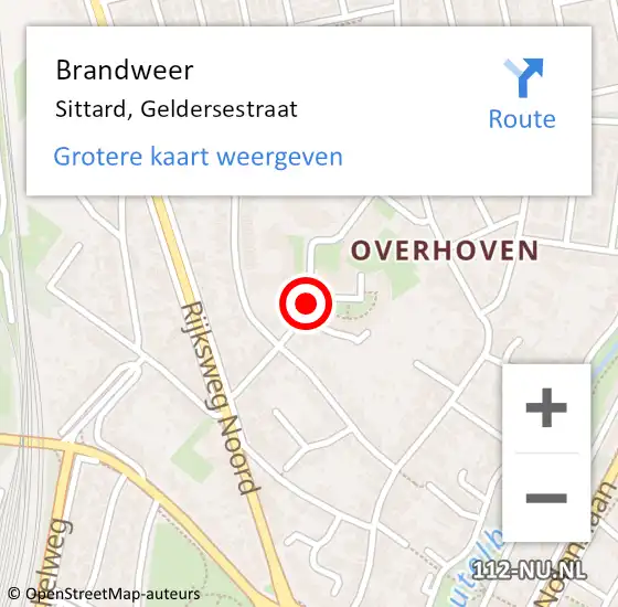 Locatie op kaart van de 112 melding: Brandweer Sittard, Geldersestraat op 18 april 2015 22:35