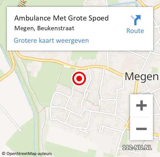 Locatie op kaart van de 112 melding: Ambulance Met Grote Spoed Naar Megen, Beukenstraat op 18 april 2015 23:32