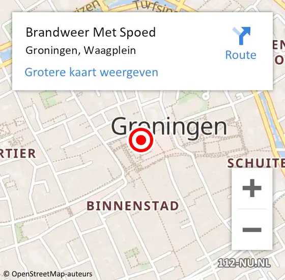 Locatie op kaart van de 112 melding: Brandweer Met Spoed Naar Groningen, Waagplein op 18 april 2015 23:51