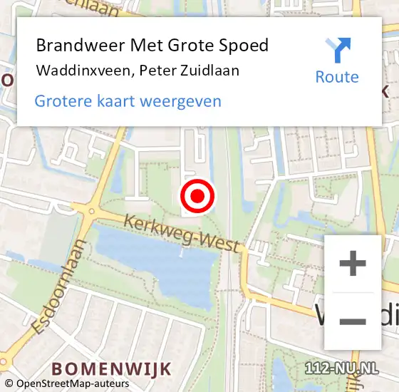 Locatie op kaart van de 112 melding: Brandweer Met Grote Spoed Naar Waddinxveen, Peter Zuidlaan op 19 april 2015 00:55