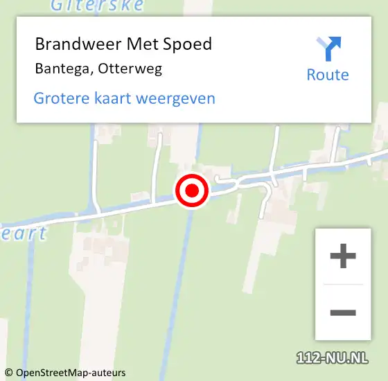 Locatie op kaart van de 112 melding: Brandweer Met Spoed Naar Bantega, Otterweg op 19 april 2015 04:16