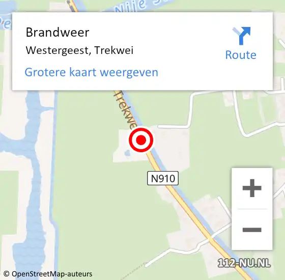 Locatie op kaart van de 112 melding: Brandweer Westergeest, Trekwei op 19 april 2015 07:58
