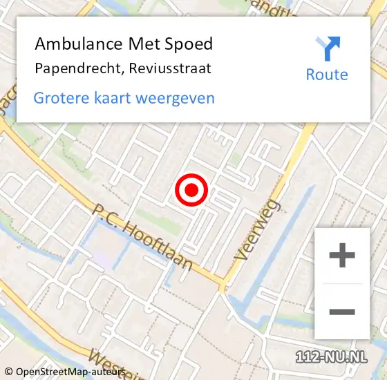 Locatie op kaart van de 112 melding: Ambulance Met Spoed Naar Papendrecht, Reviusstraat op 19 april 2015 09:50