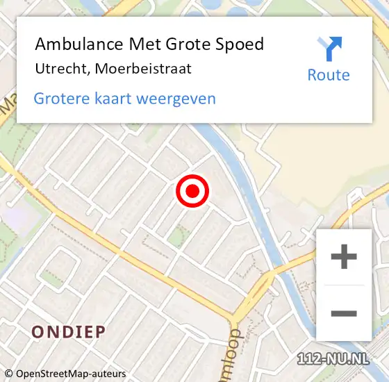 Locatie op kaart van de 112 melding: Ambulance Met Grote Spoed Naar Utrecht, Moerbeistraat op 19 april 2015 10:16