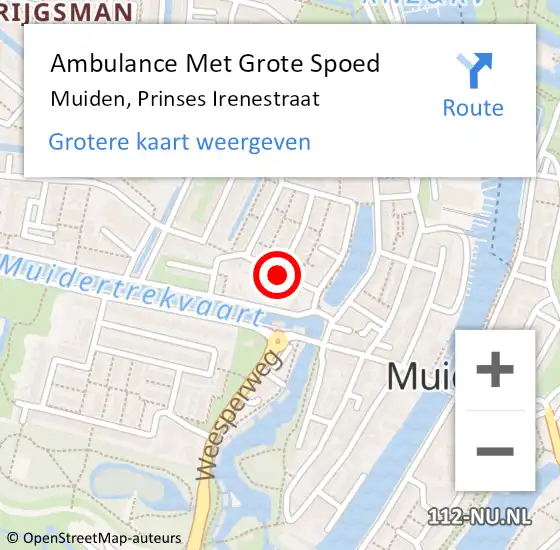 Locatie op kaart van de 112 melding: Ambulance Met Grote Spoed Naar Muiden, Prinses Irenestraat op 19 april 2015 12:09