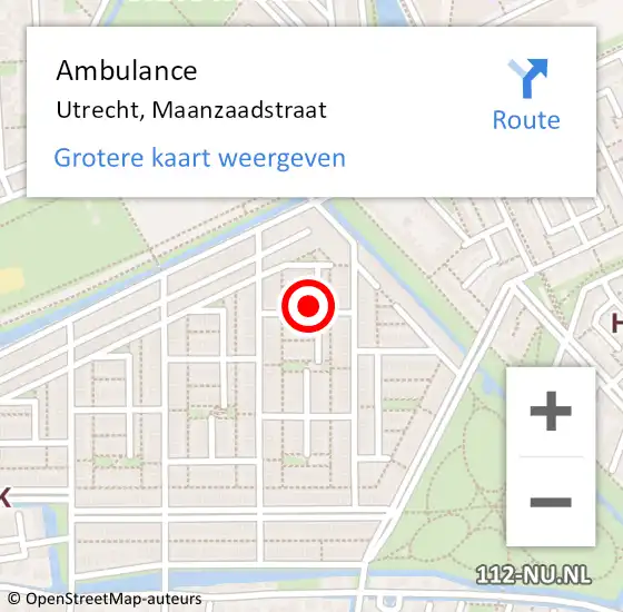 Locatie op kaart van de 112 melding: Ambulance Utrecht, Maanzaadstraat op 19 april 2015 14:07