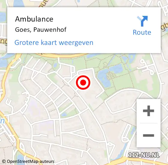 Locatie op kaart van de 112 melding: Ambulance Goes, Pauwenhof op 5 november 2013 14:04