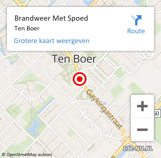 Locatie op kaart van de 112 melding: Brandweer Met Spoed Naar Ten Boer op 19 april 2015 14:21