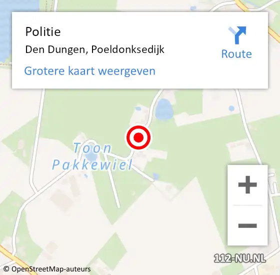 Locatie op kaart van de 112 melding: Politie Den Dungen, Poeldonksedijk op 19 april 2015 14:46