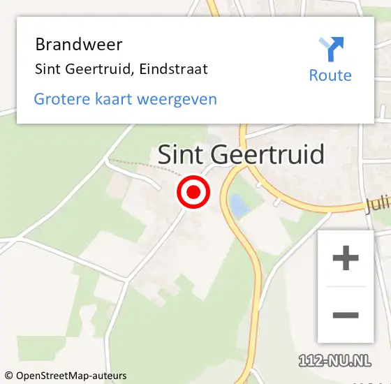 Locatie op kaart van de 112 melding: Brandweer Sint Geertruid, Eindstraat op 19 april 2015 15:06