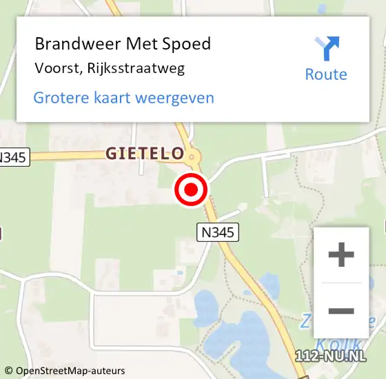 Locatie op kaart van de 112 melding: Brandweer Met Spoed Naar Voorst, Rijksstraatweg op 19 april 2015 16:22