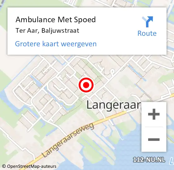 Locatie op kaart van de 112 melding: Ambulance Met Spoed Naar Ter Aar, Baljuwstraat op 19 april 2015 18:52