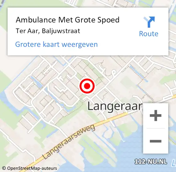 Locatie op kaart van de 112 melding: Ambulance Met Grote Spoed Naar Ter Aar, Baljuwstraat op 19 april 2015 18:55