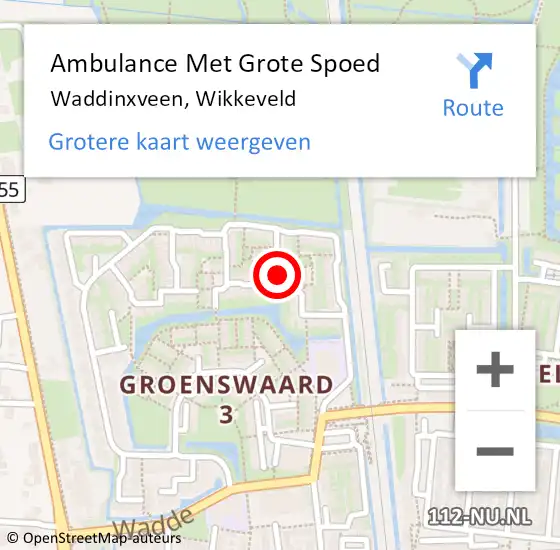 Locatie op kaart van de 112 melding: Ambulance Met Grote Spoed Naar Waddinxveen, Wikkeveld op 19 april 2015 18:59