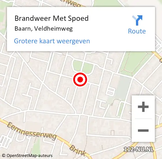 Locatie op kaart van de 112 melding: Brandweer Met Spoed Naar Baarn, Veldheimweg op 19 april 2015 18:59