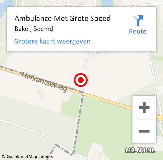 Locatie op kaart van de 112 melding: Ambulance Met Grote Spoed Naar Bakel, Beemd op 19 april 2015 19:13
