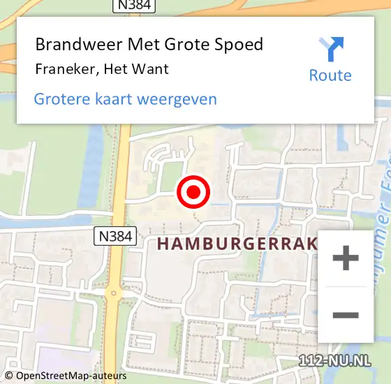 Locatie op kaart van de 112 melding: Brandweer Met Grote Spoed Naar Franeker, Het Want op 20 april 2015 00:07