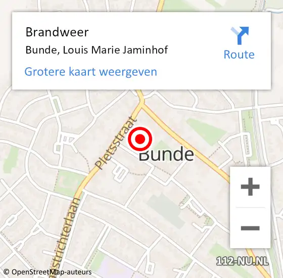 Locatie op kaart van de 112 melding: Brandweer Bunde, Louis Marie Jaminhof op 20 april 2015 01:00