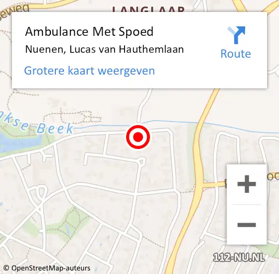 Locatie op kaart van de 112 melding: Ambulance Met Spoed Naar Nuenen, Lucas van Hauthemlaan op 20 april 2015 01:35