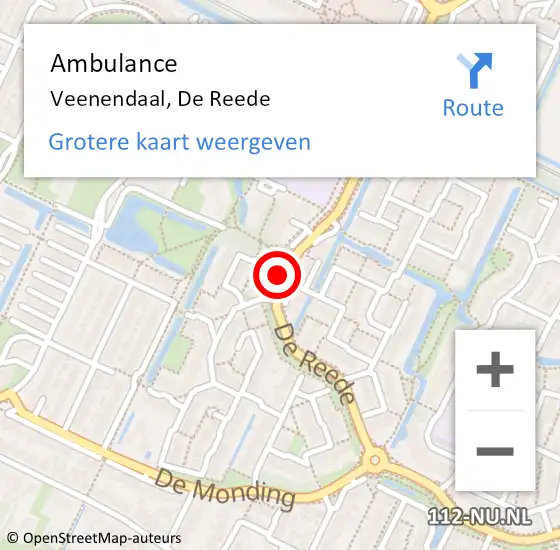 Locatie op kaart van de 112 melding: Ambulance Veenendaal, De Reede op 20 april 2015 08:32