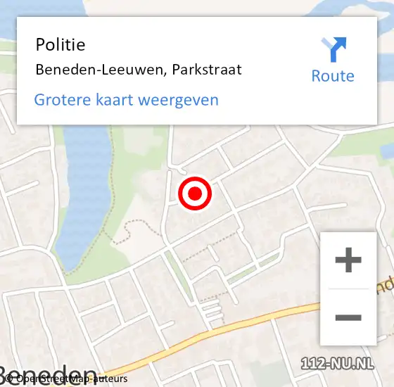 Locatie op kaart van de 112 melding: Politie Beneden-Leeuwen, Parkstraat op 20 april 2015 10:56