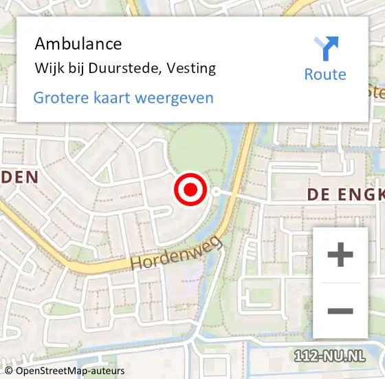 Locatie op kaart van de 112 melding: Ambulance Wijk bij Duurstede, Vesting op 20 april 2015 12:02