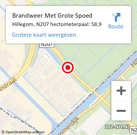 Locatie op kaart van de 112 melding: Brandweer Met Grote Spoed Naar Hillegom, N207 hectometerpaal: 59,0 op 20 april 2015 12:12