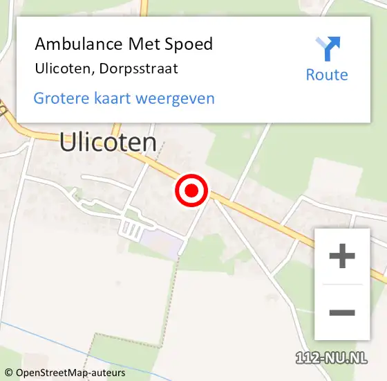 Locatie op kaart van de 112 melding: Ambulance Met Spoed Naar Ulicoten, Dorpsstraat op 20 april 2015 13:18