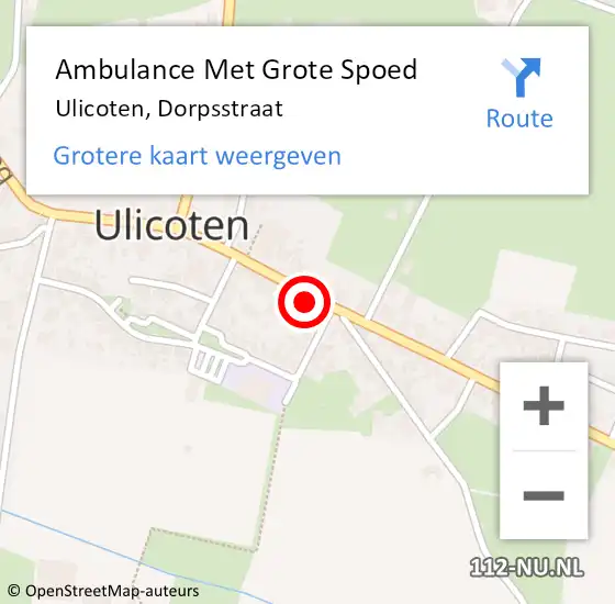 Locatie op kaart van de 112 melding: Ambulance Met Grote Spoed Naar Ulicoten, Dorpsstraat op 20 april 2015 13:19