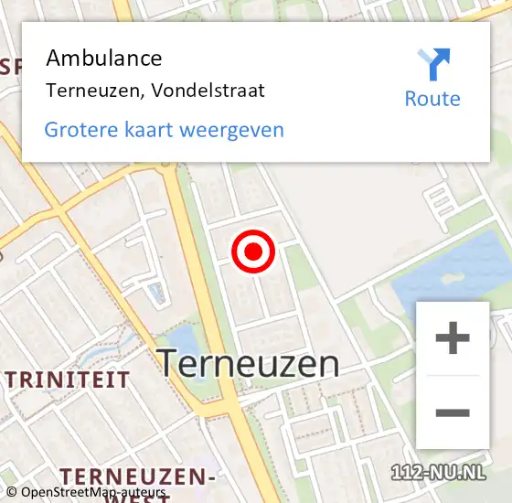 Locatie op kaart van de 112 melding: Ambulance Terneuzen, Vondelstraat op 20 april 2015 13:28