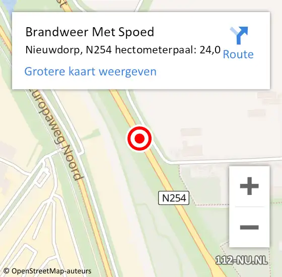 Locatie op kaart van de 112 melding: Brandweer Met Spoed Naar Nieuwdorp, N254 hectometerpaal: 24,0 op 20 april 2015 13:28