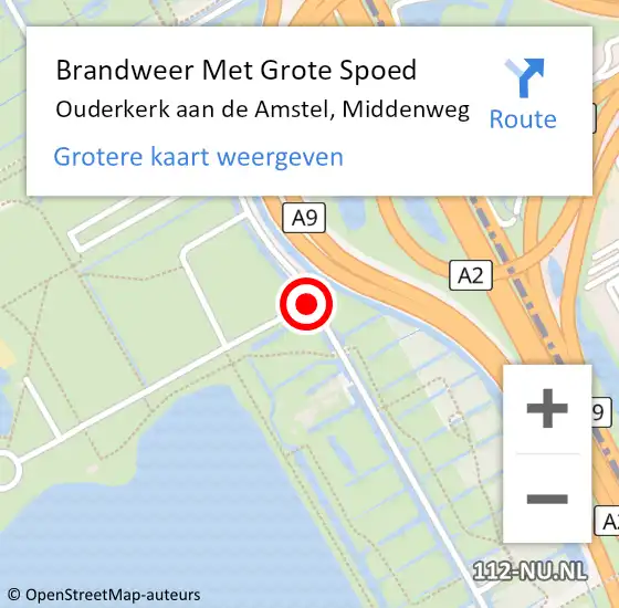 Locatie op kaart van de 112 melding: Brandweer Met Grote Spoed Naar Ouderkerk aan de Amstel, Middenweg op 20 april 2015 16:38