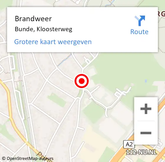 Locatie op kaart van de 112 melding: Brandweer Bunde, Kloosterweg op 20 april 2015 17:15