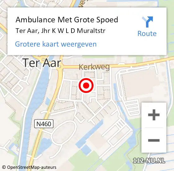 Locatie op kaart van de 112 melding: Ambulance Met Grote Spoed Naar Ter Aar, Jhr K W L D Muraltstr op 20 april 2015 17:49