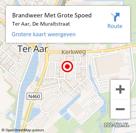 Locatie op kaart van de 112 melding: Brandweer Met Grote Spoed Naar Ter Aar, De Muraltstraat op 20 april 2015 17:49