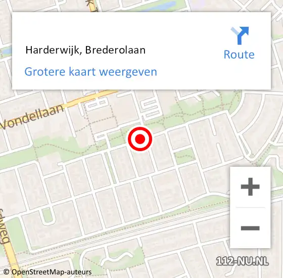 Locatie op kaart van de 112 melding:  Harderwijk, Brederolaan op 20 april 2015 18:38