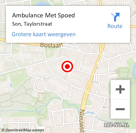 Locatie op kaart van de 112 melding: Ambulance Met Spoed Naar Son, Taylorstraat op 20 april 2015 18:44