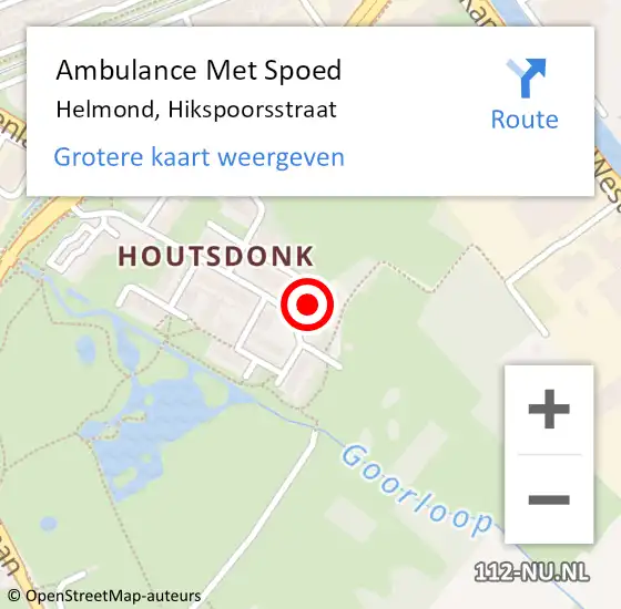 Locatie op kaart van de 112 melding: Ambulance Met Spoed Naar Helmond, Hikspoorsstraat op 20 april 2015 19:34