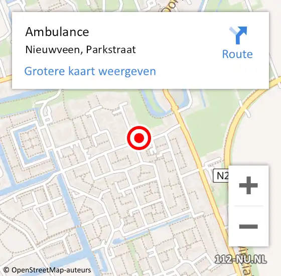 Locatie op kaart van de 112 melding: Ambulance Nieuwveen, Parkstraat op 20 april 2015 21:30