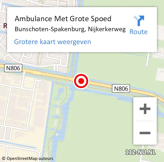 Locatie op kaart van de 112 melding: Ambulance Met Grote Spoed Naar Bunschoten-Spakenburg, N806 op 20 april 2015 23:49