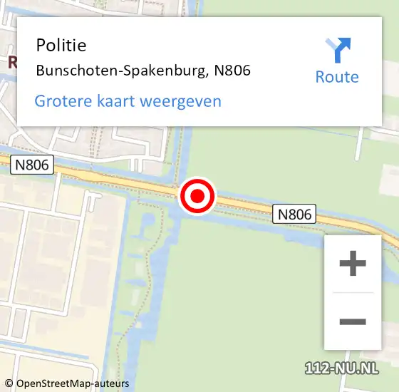 Locatie op kaart van de 112 melding: Politie Bunschoten-Spakenburg, N806 op 20 april 2015 23:49