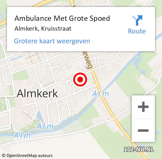 Locatie op kaart van de 112 melding: Ambulance Met Grote Spoed Naar Almkerk, Kruisstraat op 21 april 2015 02:08