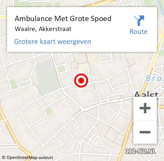 Locatie op kaart van de 112 melding: Ambulance Met Grote Spoed Naar Waalre, Akkerstraat op 21 april 2015 06:24