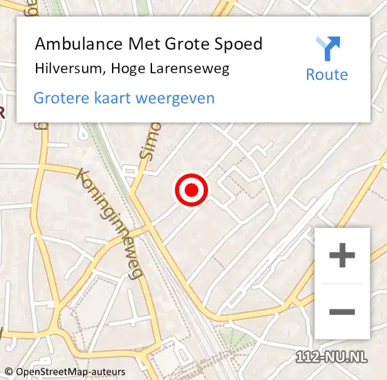 Locatie op kaart van de 112 melding: Ambulance Met Grote Spoed Naar Hilversum, Hoge Larenseweg op 21 april 2015 06:46