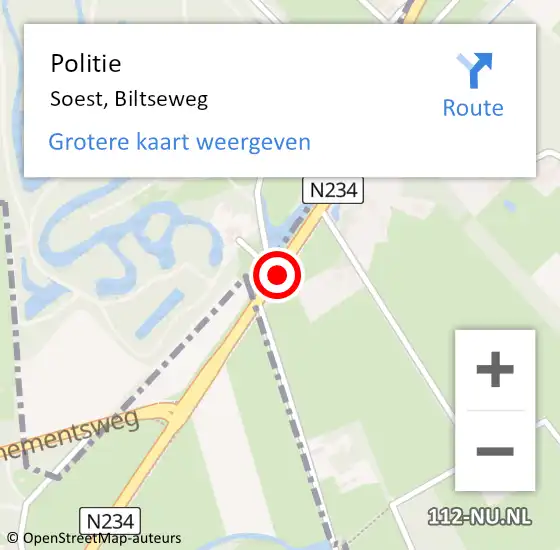 Locatie op kaart van de 112 melding: Politie Soest, Biltseweg op 21 april 2015 07:41